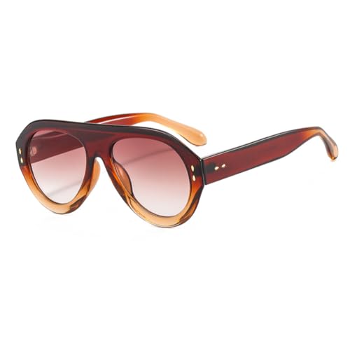ENTHYI Pilot Sunglasses Popular Fashion Women Vintage Rivets Decoration Gradient Shades Ladies Hipster Round Sun Glasses - color: Brown