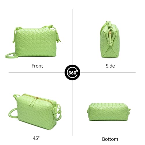 Woven Crossbody Bags for Women Handmade Woven Purse Shoulder Bag Small Handbag PU Leather Purses Bag - color: Light Green