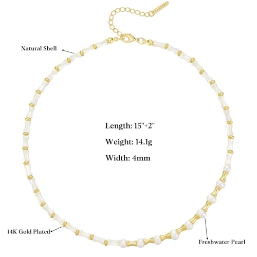 KissYan Beaded Choker Necklace for Women, Colorful Natural Gemstones Pearl Choker 14K Gold Plated Pendant Healing Crystal Necklace Handmade Stone Jewelry Gift - color: I-Shell Pearl