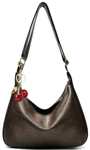 Hobo Bags for Women Leather,Foldable Slouchy Shoulder Purse Crossbody Handbag,Soft Vegan Brown Tote Casual Everyday Handbags - color: Wy22 Upgraded Coffee