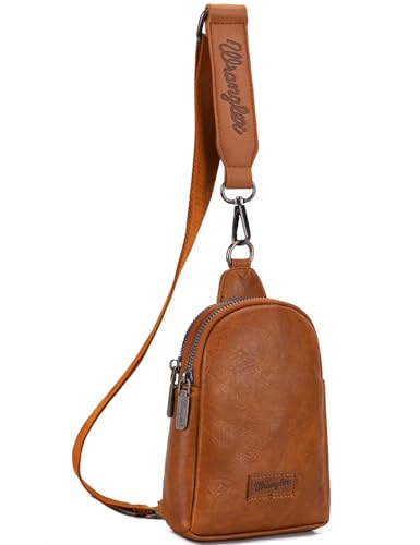 Wrangler Small Sling Bag for Women, Leather Crossbody Bags Cross Body Purse Fanny Packs with Adjustable Strap for Gift - color: *Classic-light Brown