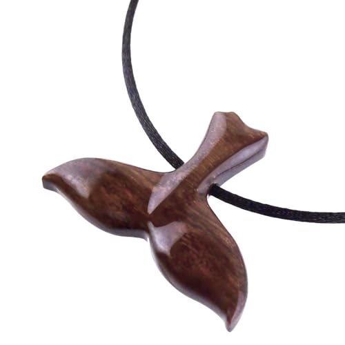 Wooden Whale Tail Necklace, Orca Whale Tail Pendant, Handmade Nautical Jewelry for Men Hand Carved in Granadilllo Exotic Wood