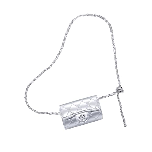 YAMEIZE Mini PU Leather Chain Belt Bag for Women Quilted Waist Purse Crossbody Fanny Pack Detachable Belt Chain - color: Silver - Mini (4.7x2.7 Inch)