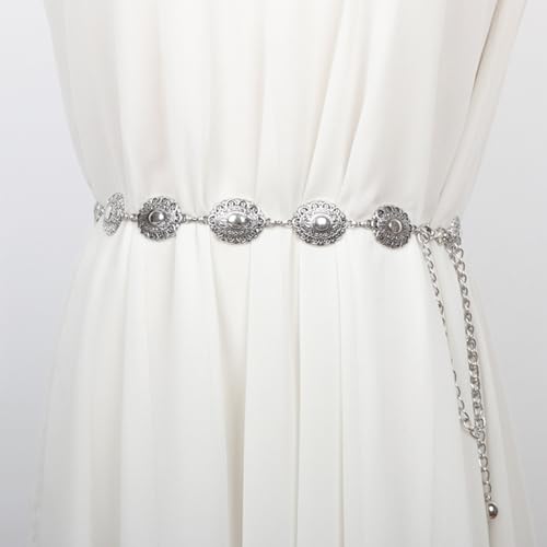Concho Chain Belt for Women, Premium Body Waist Belly Belt for Concerts, Festivals, Cosplay, Daily Wear - color: White1