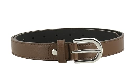 FASHIONGEN - Women genuine Italian leather belt LUNA, Made in France - color: Brown, size: 80 cm (31 in) / Waist size 29 to 30