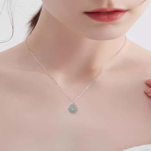 Handmade Teardrop Turquoise Earrings Necklace Set for Women Bohemia Tribal Antique Ethnic Style Earring Delicate Teardrop Gemstone Dangle Drop Statement Earrings Western Jewelry - color: Silver