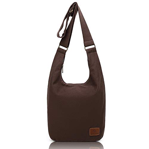Coton Pose Women Hippie Crossbody Bag - Top Zip Large Capacity Canvas Sling Bag - Jacquard Cloth Handmade - color: Brown