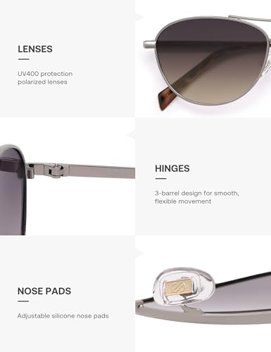 SOJOS Retro Polarized Aviator Sunglasses for Women Men Vintage 70s Style UV Protection Womens Mens Sun Glasses SJ1265 - color: Light Gunmetal/Greyish-brown