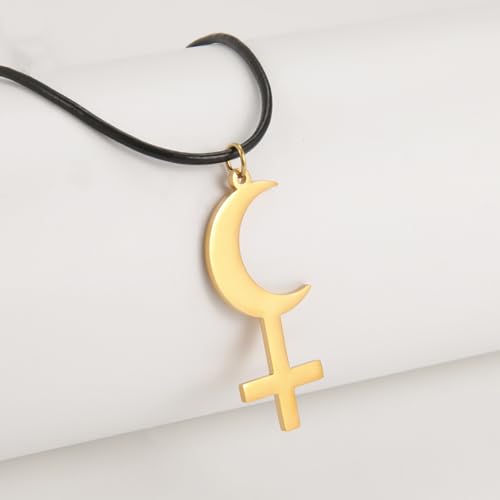 EUEAVAN Black Moon Lilith Goddess Symbol Necklace for Women Gothic Lilith Goddess Seal Astrology Crescent Moon Cross Pendant Pagan Jewelry Wiccan Gifts Lucifer's Symbol Men - color: lilith gold