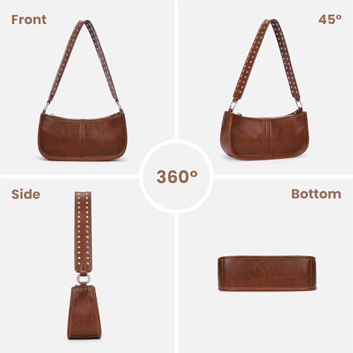 Shoulder Bags for Women Y2k Purse and Handbags Retro Studded Crossbody Bag Small Shoulder Purse Leather Hobo Handbag - color: A1-dark Brown