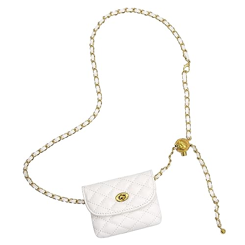 YAMEIZE PU Leather Chain Belt Bag for Women - Crossbody Waist Bag Fanny Pack Detachable Belt Chain Women Evening Mini Handbag - color: White - Mini