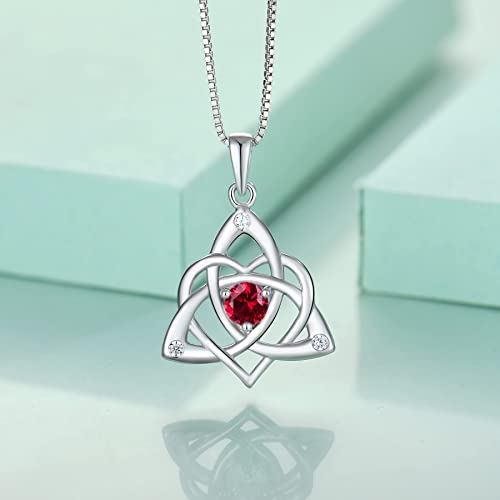 STARCHENIE Celtic Knot Necklace for Women 925 Sterling Silver Trinity Love Knot Pendant Birthstones Jewelry - color: 7-ruby-Jul