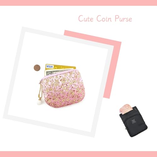 Handmade Women Coin Purse Rosary Pouch Silk Jewelry Bag Brocade Zipper Wallet - Pink - color: Pink