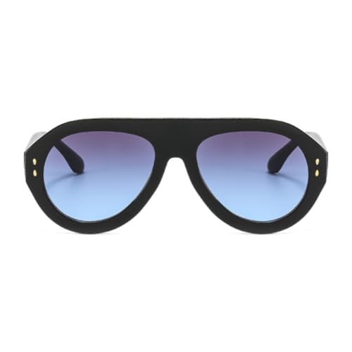 ENTHYI Pilot Sunglasses Popular Fashion Women Vintage Rivets Decoration Gradient Shades Ladies Hipster Round Sun Glasses - color: Blue Black