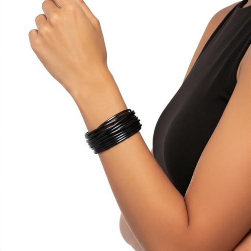 Edoneery Leather Wrap Bracelet for Women, Boho Handmade Multi-Layer Cuff with Crystal Beads Heart, Stackable Bangle Western Jewelry Gift - style: String Leather(Black)