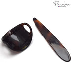 Parcelona French Classic Brown Shell Bun Holder Cover Hair Slider Pin Thru Hair Barrette Clip with Stick