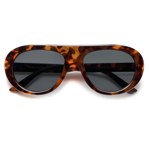 VANLINKER Oversized Retro Aviator Sunglasses for Women Men Chic 70s Vintage Style Trendy 2026 Chunky Sun Glasses VL9865 - color: C8-tortoiseshell/Grey