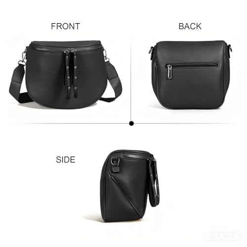 Crossbody Bags for Women, Large Vegan Leather Trendy Bum Bag - color: Black