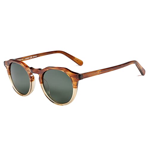 ZENOTTIC Vintage Round Polarized Sunglasses for Men Women UV400 Protection - color: C07 Crystal Demi Frame Brown Lens