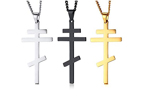 Men's Orthodox Cross Pendant Necklace - Trendy Religious Cross Chain,Hypoallergenic Waterproof Stainless Steel Christian Long Necklaces,Non Tarnish Byzantine Cross Symbol Pendants Necklace for Him - color: 3 Pcs