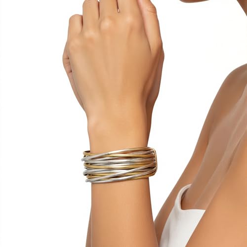 Edoneery Leather Wrap Bracelet for Women, Boho Handmade Multi-Layer Cuff with Crystal Beads Heart, Stackable Bangle Western Jewelry Gift - style: String Leather(GoldSilver)