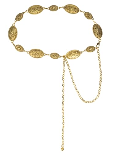 Western-Belts For Woman-Cowgirl-Belt Cowboy-belts for Women - Country Concert Outfit Concho boho belt for Dress - color: Engraved - Golden