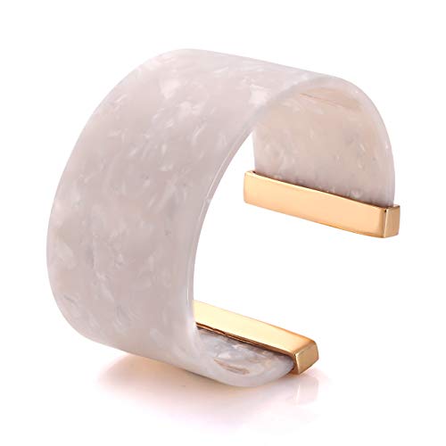 FAERLIIRY Cuff Bracelet for Women Acrylic Resin Bracelets Statement Bangle Bracelet Adjustable Bracelet Wide Chunky Bracelets for Women - color: White