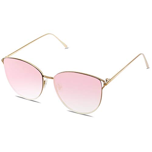 SOJOS Mirrored Flat Lens Fashion Sunglasses for Women SJ1085 - color: Gold/Pink