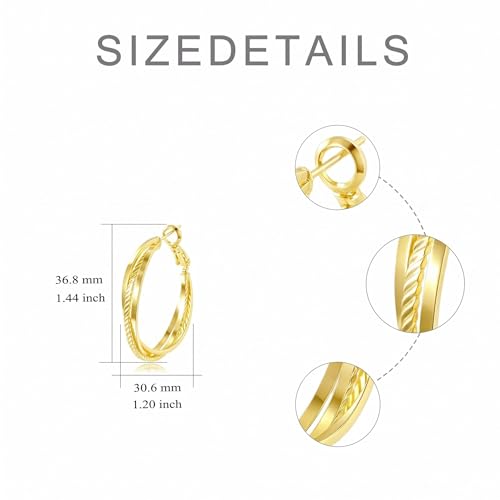 14K Gold Texture Earrings, 37/42mm Gold Hoop Earrings Classic Round Hoop Earring for Women Gold Jewelry Gift for Women - style: Triple Earrings-36mm
