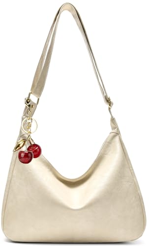 Hobo Bags for Women Leather,Foldable Slouchy Shoulder Purse Crossbody Handbag,Soft Vegan Brown Tote Casual Everyday Handbags - color: Wy22 Upgraded White