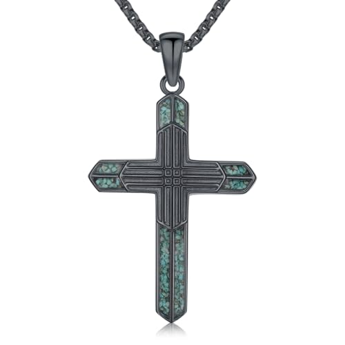 Turquoise Necklaces 925 Sterling Silver Western Necklace Boho Jewelry for Men Women Her Birthday Valentines Day Gifts - style: 8-Black Cross Necklace