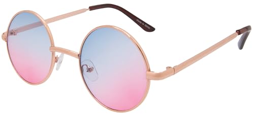 OWL Round Retro Small Circle Tint & Mirror Colored Lens 43-55 mm Sunglasses Metal - color: 43mm Gold / 2tone Blue-pink