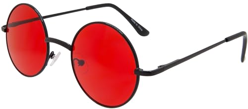 OWL Round Retro Small Circle Tint & Mirror Colored Lens 43-55 mm Sunglasses Metal - color: 43mm Black / Red