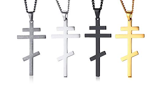 Men's Orthodox Cross Pendant Necklace - Trendy Religious Cross Chain,Hypoallergenic Waterproof Stainless Steel Christian Long Necklaces,Non Tarnish Byzantine Cross Symbol Pendants Necklace for Him - color: 4 Pcs