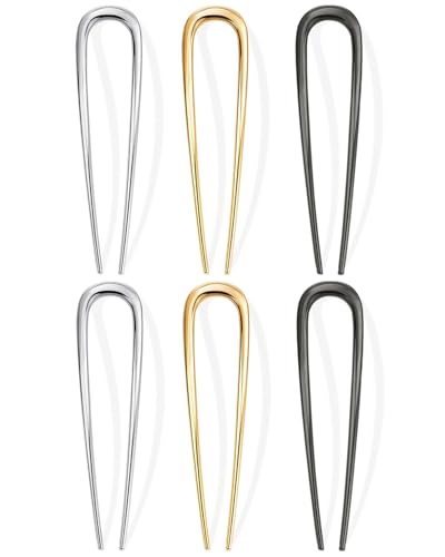 6 PCS Metal French Hair Pin for Women, Large Styling Pins for Thin Thick Hair, Hair Pin for Buns, French Twist Pin Wavy U Shaped - color: Metal