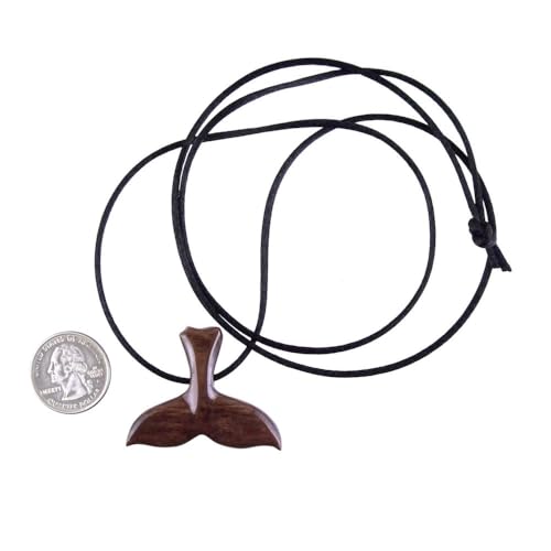 Wooden Whale Tail Necklace, Orca Whale Tail Pendant, Handmade Nautical Jewelry for Men Hand Carved in Granadilllo Exotic Wood