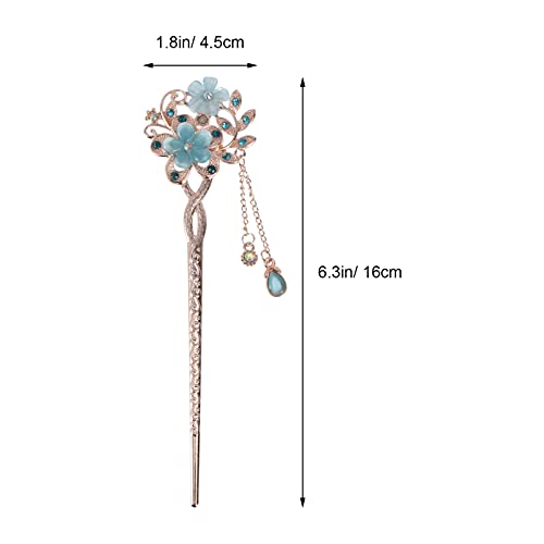 Vintage Chinese Hair Sticks with Opal Design Elegant Blue Hair Chopsticks Traditional Hairpins for Women Hair Decor and Styling Ancient Chinese Hair Clip - color: Blue