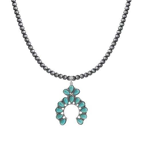 coadipress Navajo Pearl Necklace Western Jewelry for Women Boho Beaded Choker Necklaces Vintage Turquoise Pendant Cowgirl Necklace - style: Horseshoe