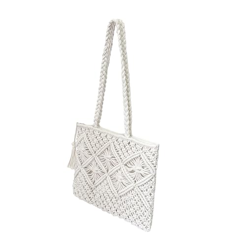 Eiyye Cotton Rope Tote Bag for Women Handmade Woven Shoulder Bag Casual Boho Purse for Travel Shopping