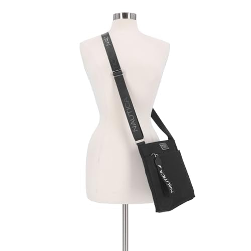 Nautica Diver Nylon Small Women's Crossbody Bag Purse with Adjustable Shoulder Strap - color: Black Enamel