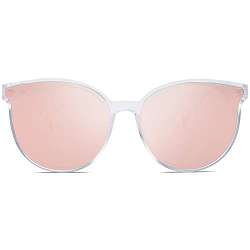 SOJOS Fashion Round Sunglasses for Women Men Oversized Vintage Shades SJ2057 - color: Clear/Pink