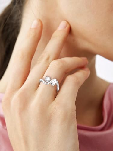1.5 Carat Color-D VVS1 Clarity Moissanite Engagement Wedding Rings, Toi et Moi Wave Rings for Women, 925 Sterling Silver White Gold/Yellow Gold Rhodium Plated Ring, Valantine Mother's Day Jewelry - color: White gold, size: Size 7