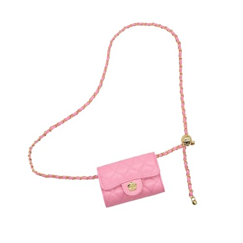 YAMEIZE Mini PU Leather Chain Belt Bag for Women Quilted Waist Purse Crossbody Fanny Pack Detachable Belt Chain - color: Rose Red - Mini (4.7x2.7 Inch)