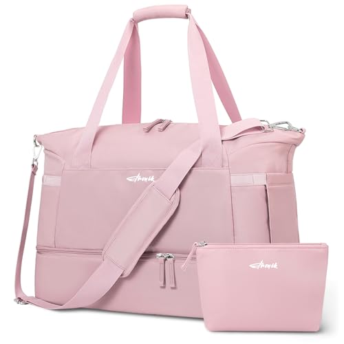 ETRONIK Gym Bag for Women, 45L Carry On Travel Duffel Bag with Shoes Compartment, Weekender Overnight Bag with Wet Pocket for Women, Travel, Gym, Weekend, Large Size - color: Pink, size: Large