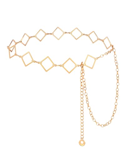 AWAYTR Cute Chain Belts for Women - Metal Waist Chain Belt for Dresses Jeans Country Concert Outfit - color: Gold-square