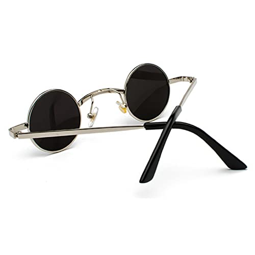 mincl/punk Small Chic Fashion Vintage Round Sunglasses Metal Frame - color: Blue&mirror