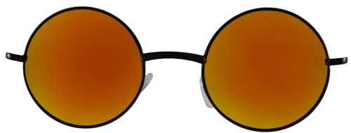 OWL Round Retro Small Circle Tint & Mirror Colored Lens 43-55 mm Sunglasses Metal - color: 43mm Black / Red-orange Mirror