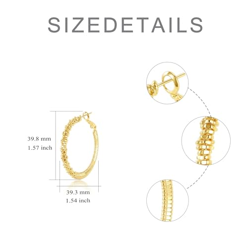 14K Gold Texture Earrings, 37/42mm Gold Hoop Earrings Classic Round Hoop Earring for Women Gold Jewelry Gift for Women - style: Texture Earring-39mm