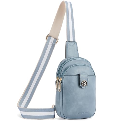 BOSTANTEN Small Sling Bag Crossbody Bags for Women Trendy Crossbody Purse Leather Chest Bag - color: A-denim Blue