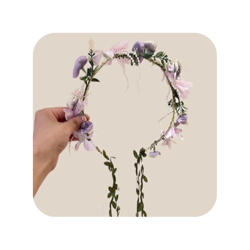 Boho Floral Crown for Women– Adjustable Faux Silk Flower Headband, Handmade Wedding Hair Accessory for Festivals & Photoshoots, Flower Hair Crown for Women (Purple Pink Flower, Adjustable) - color: Purple Pink Flower